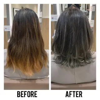 セミロング カラー tokute よしかわなお🍒のヘアスタイル