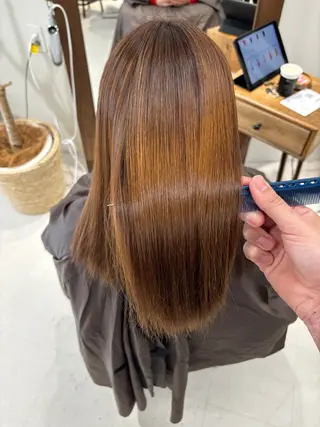 セミロング パーマ 垢抜け小顔レイヤー オリーブ/スミレのヘアスタイル