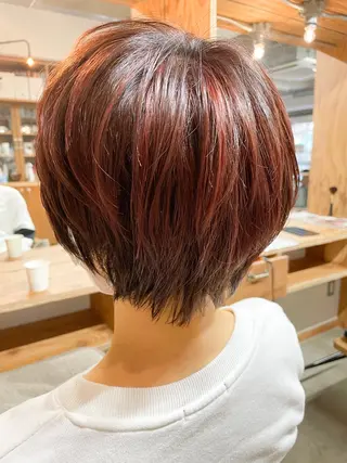 ショート カラー パーマ ヘアアレンジ 暖色ボブ 🍊rikakoのヘアスタイル