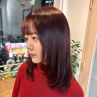 ミディアム カラー ハイライト/レイヤー /艶髪/吉田愛望のヘアスタイル