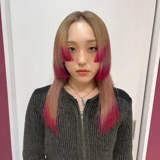 セミロング カラー 望愛/レイヤー/ハイ トーン/デザインのヘアスタイル