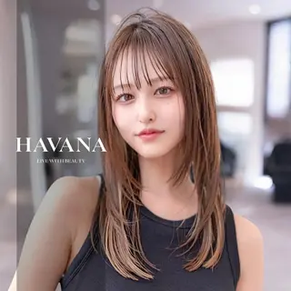 セミロング カラー 1HAVANA.渋谷 【レイヤー/韓国】のヘアスタイル