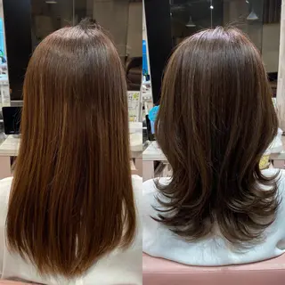 ミディアム カラー 顔まわりカット🌟 くびれヘア/寺門遥輝のヘアスタイル