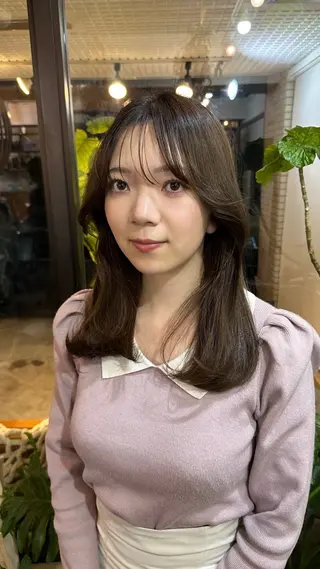 セミロング カラー 韓国レイヤー柔らかい 地毛風縮毛矯正/マツのヘアスタイル