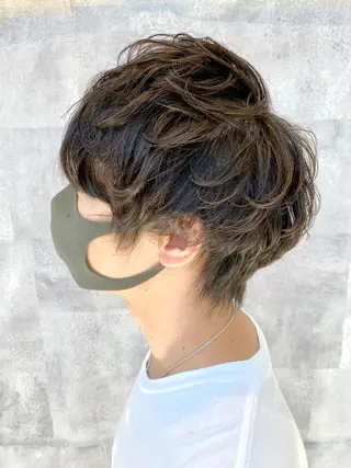 ミディアム パーマ メンズ 【𝐀𝐬𝐡大森】 石崎竜祐のヘアスタイル