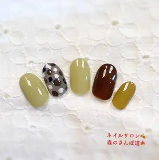 ネイル ショートネイル 森のさんぽ道のネイルデザイン