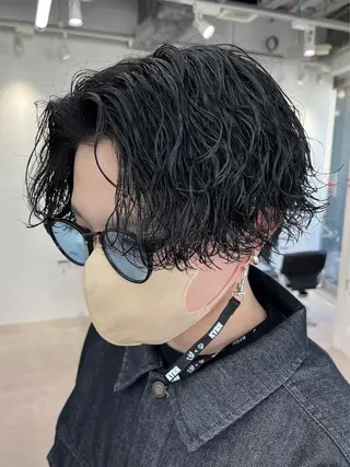 ミディアム パーマ メンズ 天神大名メンズパーマ メンズショートのヘアスタイル