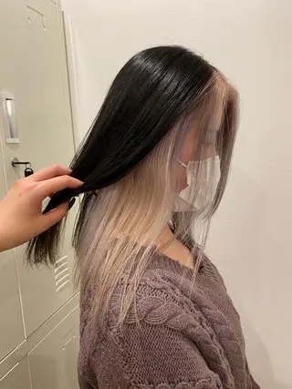 セミロング カラー 酸性ストレート/ブリ ーチなしWカラー河本のヘアスタイル
