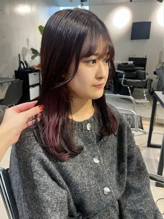 セミロング カラー パーマ ヘアアレンジ 透明感/オリーブ/ グレージュ/YUKAのヘアスタイル