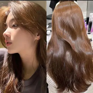 セミロング カラー ダブルカラー🤍 髪質改善／原島のヘアスタイル