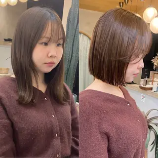 ミディアム カラー レイヤーボブ縮毛矯正 韓国RINAのヘアスタイル