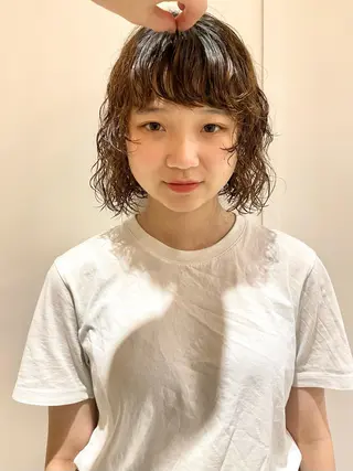 ミディアム パーマ ショート& パーマ　坂本のヘアスタイル