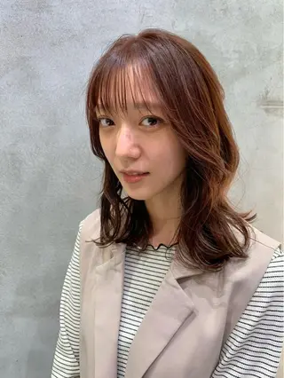 ミディアム カラー ✨コテ巻き風パーマ ✨川合佑哉のヘアスタイル