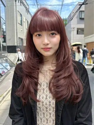 セミロング カラー パーマ レイヤー/透明感/ ブリーチなし/わかなのヘアスタイル