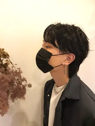 ショート メンズパーマ/ダウン パーマ/十文字玲音のヘアスタイル