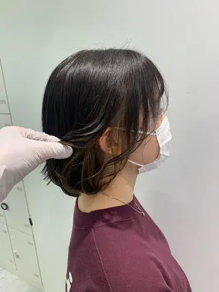 セミロング カラー パーマ ヘアアレンジ ネイル マツエク・マツパ 韓国風ベージュ🤎 赤みなし🌿横浜🤎のヘアスタイル