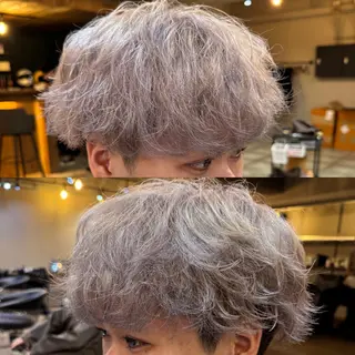 ショート カラー パーマ メンズ/マッシュ センターパート/悠羽のヘアスタイル