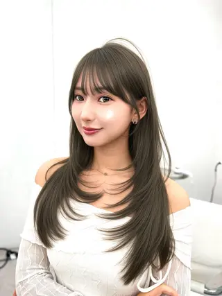 ロング カラー 透明感カラー✨🩵 韓国ヘアkanatoのヘアスタイル