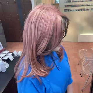 セミロング カラー ⭐️韓国ブリーチ 顔周りカット⭐️のヘアスタイル
