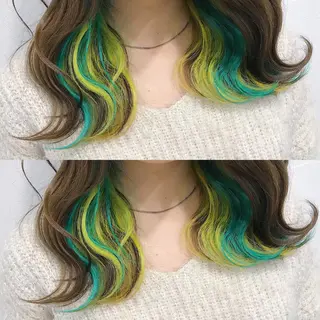 ミディアム カラー ヘアアレンジ TAKUMAブリーチ /切りっぱなし🪽のヘアスタイル