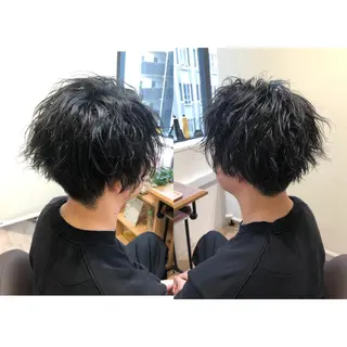 ショート カラー パーマ メンズ 関西センターパート メンズモデル募集のヘアスタイル