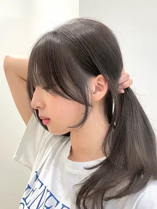 セミロング カラー ヘアアレンジ 艶カラー/髪質改善 /顔まわり/内藤　輝のヘアスタイル