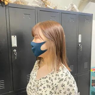 ミディアム カラー パーマ ヘアアレンジ メンズ キッズ ネイル マツエク・マツパ 切りっぱなしヘアボブ ミディアムヘアRYOのヘアスタイル