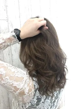 ロング カラー パーマ チビ編み込みエクステ シールEXどぅ〜すのヘアスタイル