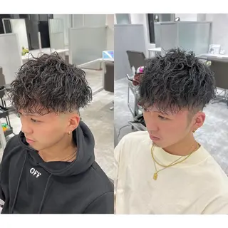 ショート カラー パーマ メンズ 関西センターパート メンズモデル募集のヘアスタイル