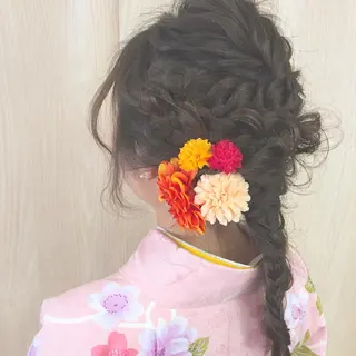 ロング カラー パーマ ヘアアレンジ 透け感/くびれヘア/ レイヤー/カズキ🍭のヘアスタイル