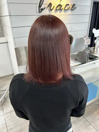 ミディアム カラー ヘアアレンジ インナー×縮毛矯正 ピンクカラー澤井里菜のヘアスタイル