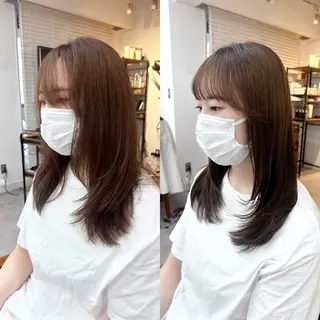 ミディアム カラー パーマ ヘアアレンジ メンズ キッズ レイヤーカット／顔周 りカット/縮毛矯正のヘアスタイル