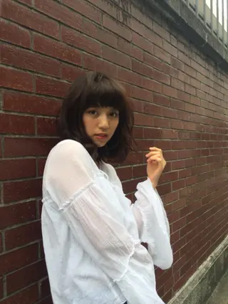 ミディアム セミロング カラー パーマ 内藤 達也のヘアスタイル