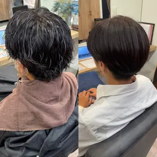 パーマ メンズ 艶感カラー/オリーブ アレンジ：♡のヘアスタイル
