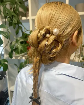 セミロング ヘアアレンジ アレンジ/新宿 透明感カラー/ヤノのヘアスタイル