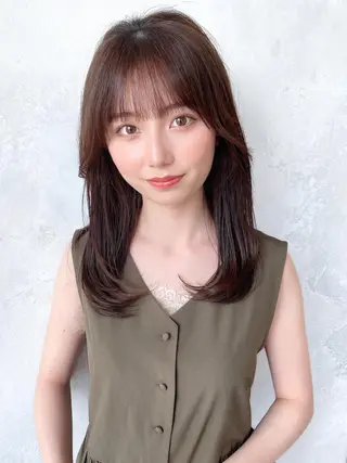 セミロング カラー パーマ 顔周り/くびれヘア 韓国ヘア💕風間るなのヘアスタイル