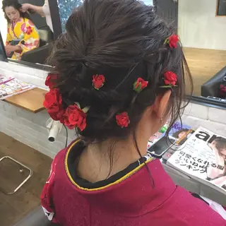 ショート ヘアアレンジ 薬院:今泉/上川美幸 ボブ/顔周りレイヤーのヘアスタイル
