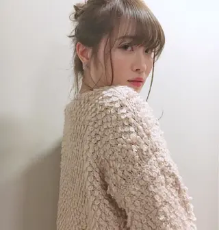 ロング カラー ヘアアレンジ 薬院:今泉/上川美幸 ボブ/顔周りレイヤーのヘアスタイル