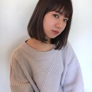 ミディアム カラー 薬院:今泉/上川美幸 ボブ/顔周りレイヤーのヘアスタイル