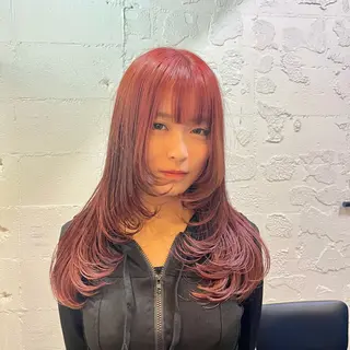 セミロング カラー ボブ/レイヤー/ ハッシュカット/河内のヘアスタイル