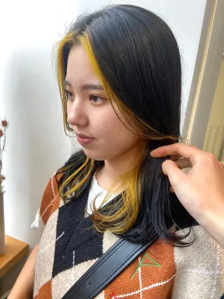 セミロング カラー ショート/ウルフ ハイトーン/カイセイのヘアスタイル