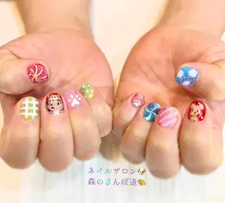 ネイル ショートネイル 森のさんぽ道のネイルデザイン