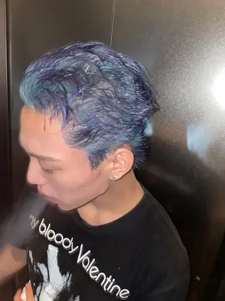 メンズ ハイトーン/デザイン カラー/複雑履歴葉月のヘアスタイル