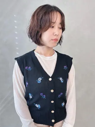 ショート パーマ 小顔ボブ/お悩み解決 /ボブパーマ/とういのヘアスタイル