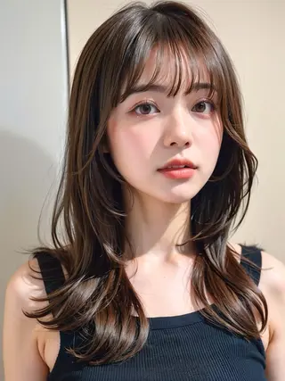 セミロング カラー 艶感/韓国風 🤍moeka🤍のヘアスタイル