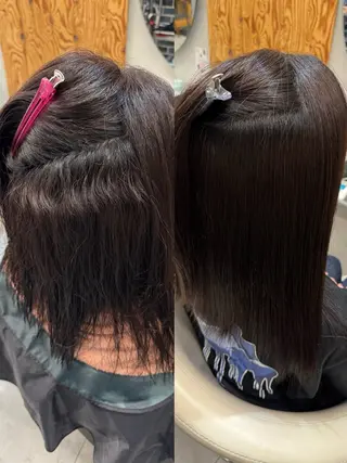 ミディアム カラー パーマ ハイトーン縮毛/縮毛 なーな🎀🤍のヘアスタイル