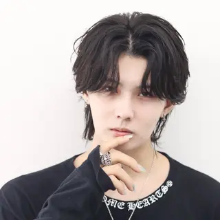 カラー パーマ ヘアアレンジ メンズ メンズフェザー毛流れ パーマASHU渋谷のヘアスタイル