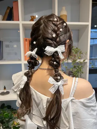 セミロング カラー ヘアアレンジ アレンジ/新宿 透明感カラー/ヤノのヘアスタイル