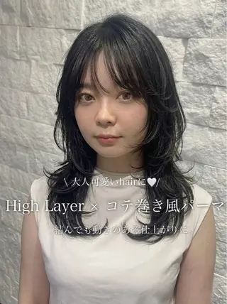 ロング パーマ 藤沢/レイヤー/ コテ巻き風パーマのヘアスタイル