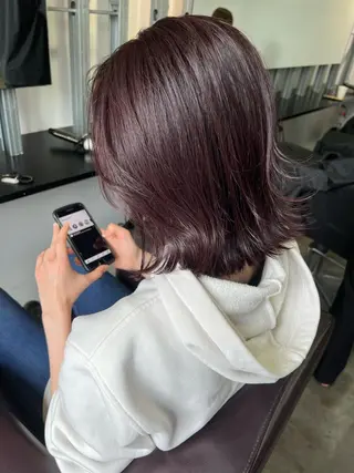 ミディアム 韓国ヘア/透明感 カラー🤍yukaのヘアスタイル